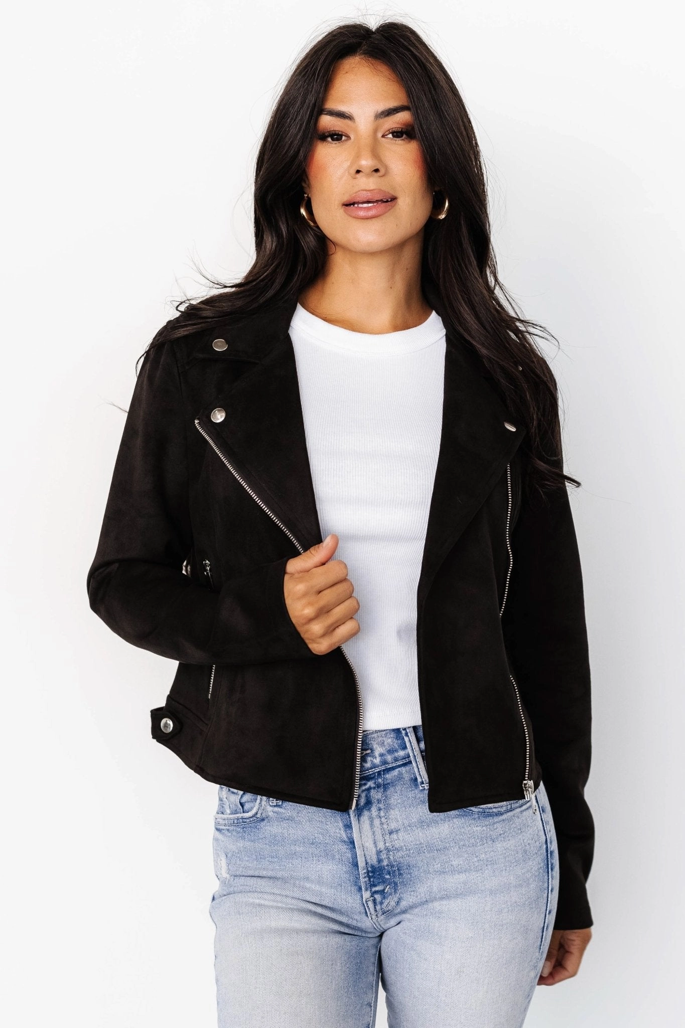 Marisa Faux Suede Jacket | Black Seamless Stitching