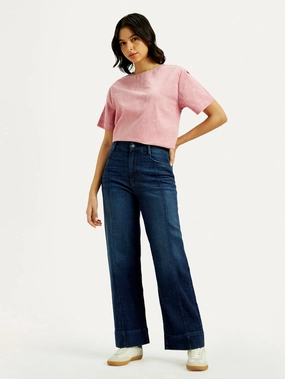 Women's Redloop Dark Indigo Mile High Wide Leg Fit High Rise Jeans Comfortable Waist Earthy Music Event