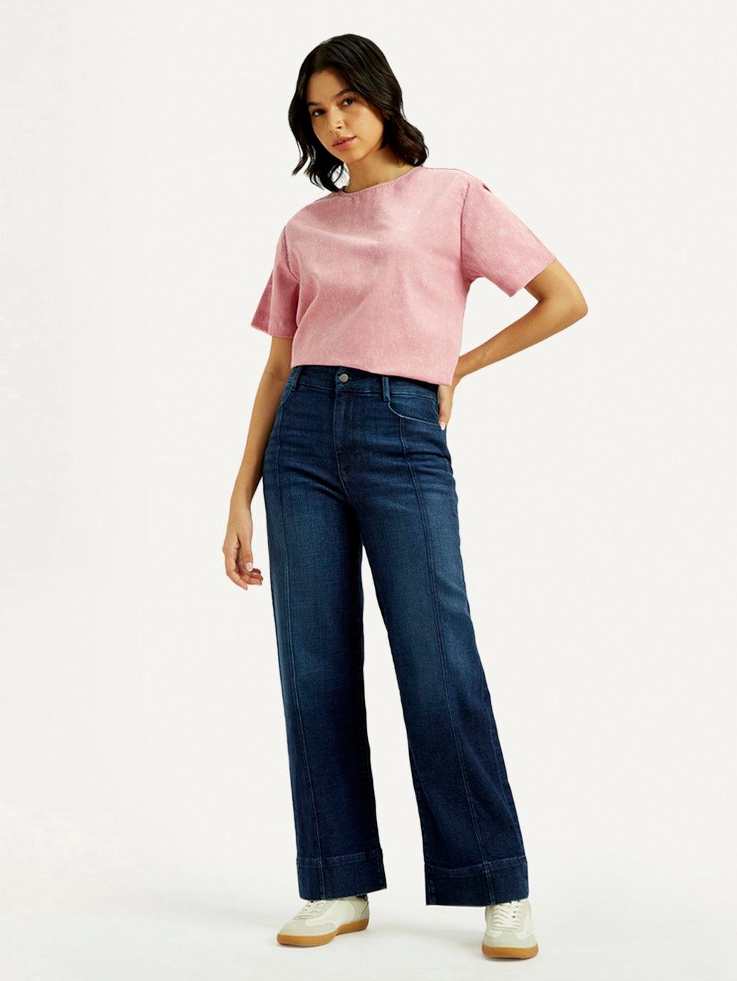 Women's Redloop Dark Indigo Mile High Wide Leg Fit High Rise Jeans Comfortable Waist Earthy Music Event