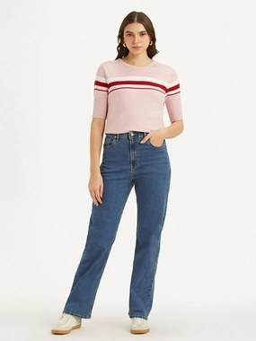 Fashion Lover Durable Minimalist Style Women's Blue Ribcage Straight Fit High Rise Jeans