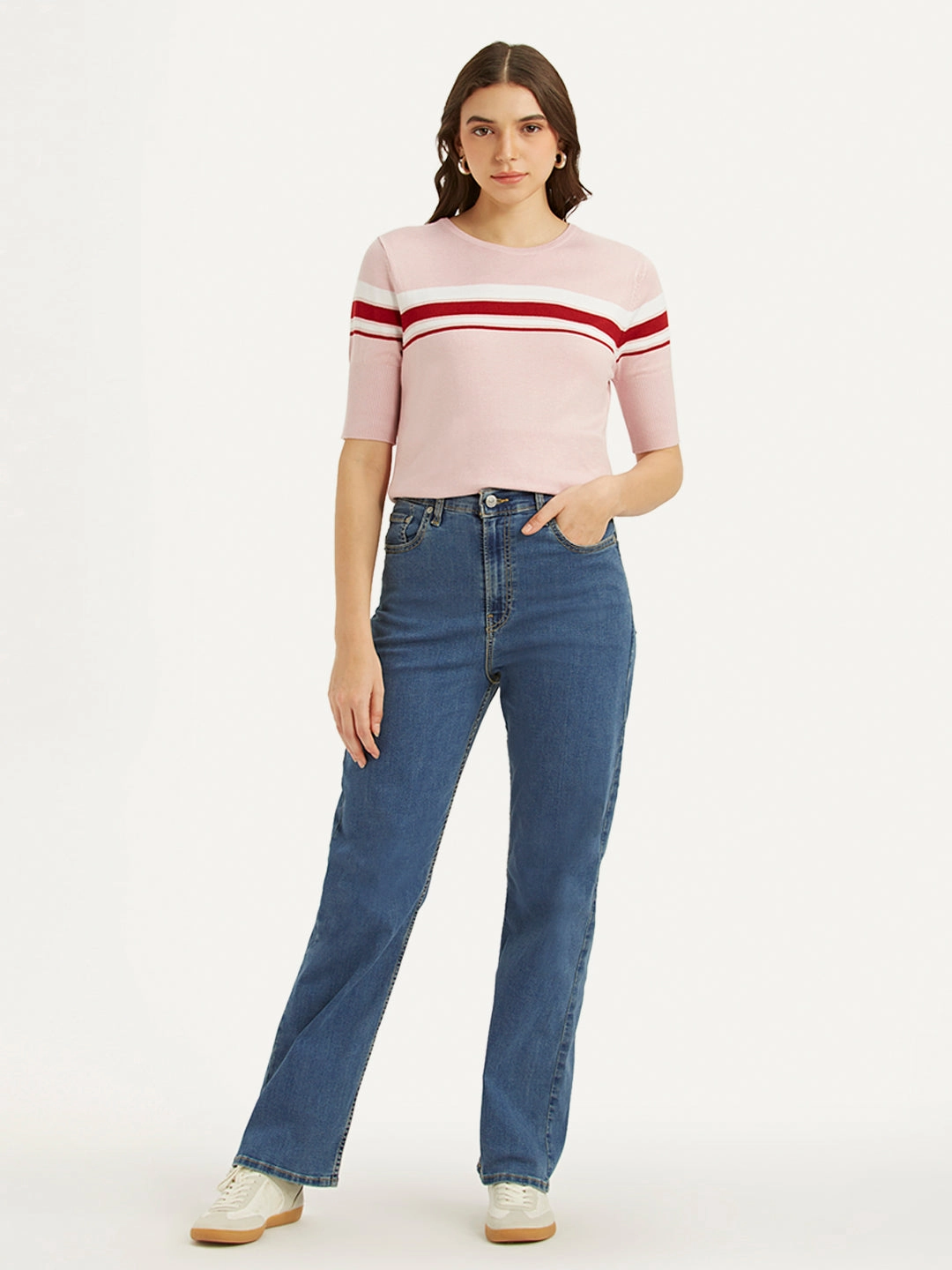 Fashion Lover Durable Minimalist Style Women's Blue Ribcage Straight Fit High Rise Jeans