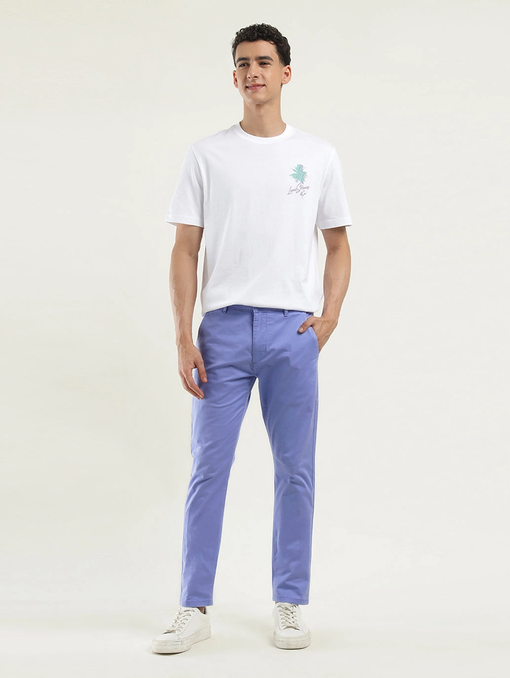 Reinforced Pockets Ultra Soft Texture Men's Blue Slim Tapered Fit Trousers