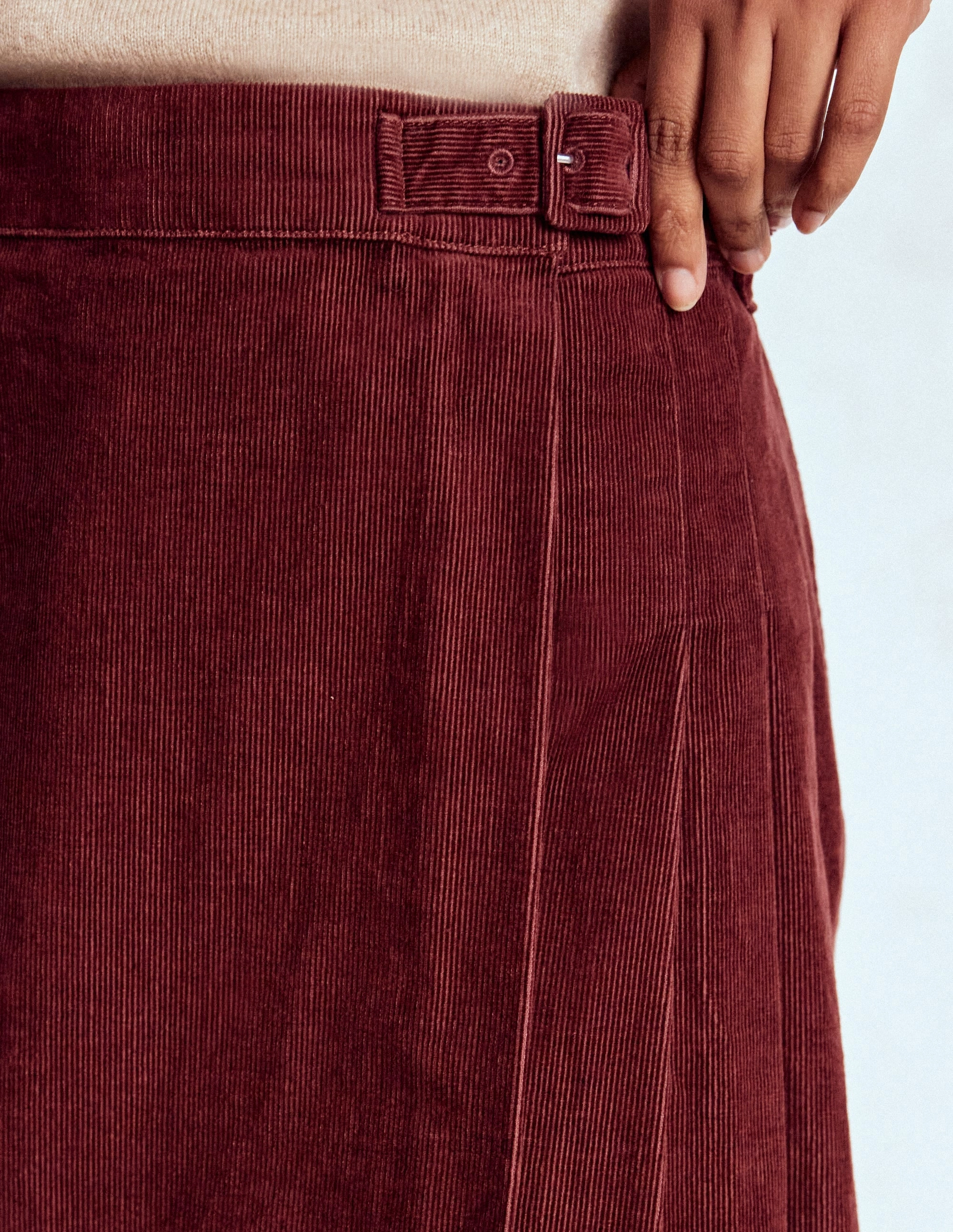 Senior Style Formal Event Helen Cord Kilt Skirt-Chestnut