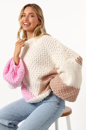 Koda Pattern Knit Sweater - Pink Multi Simple Classic Cozy Finish