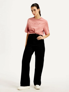 Women's Black Loose Fit High Rise Jeans Breathable Lining Bold Road Trip