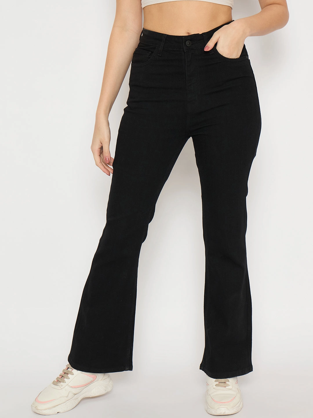 Madame Flared Fit Black Denim Jeans Riveted Stress Points