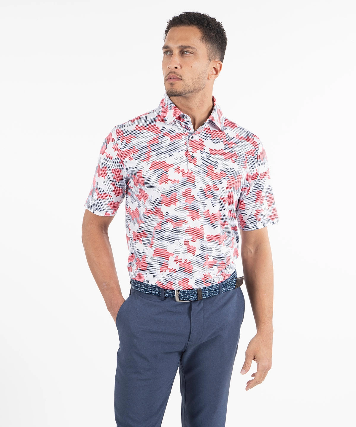 Performance Jersey Armed Forces Camo Print Polo Fashionable Layers Timeless Style