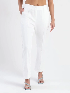 Easy Fit Madame Alex Front Pintuck Detailed White Trousers