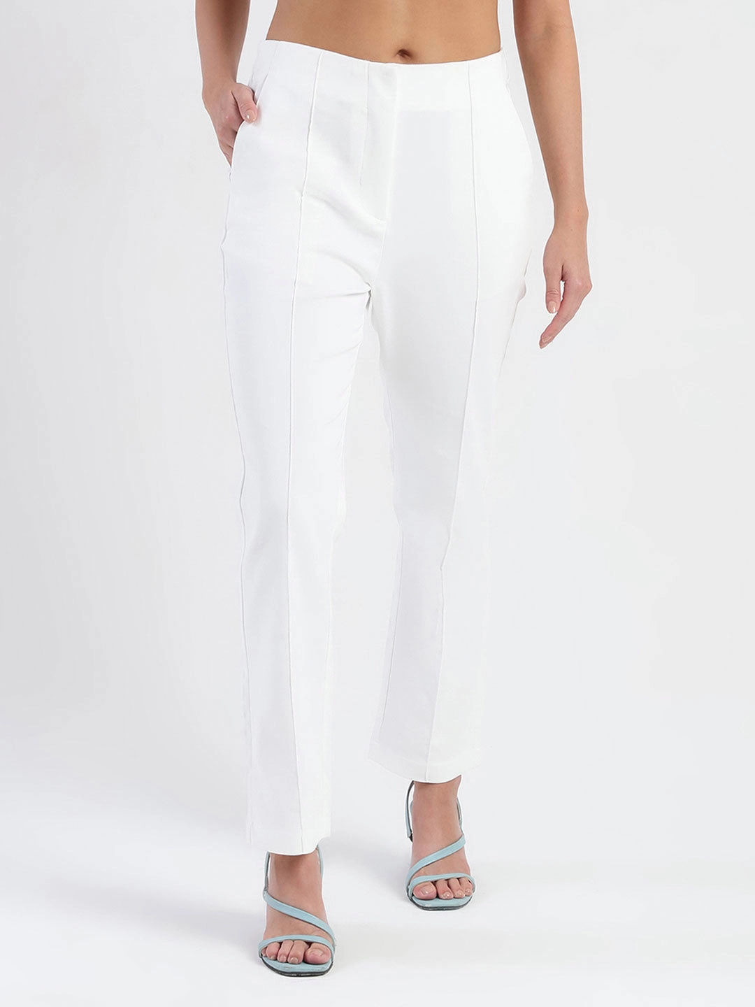 Easy Fit Madame Alex Front Pintuck Detailed White Trousers