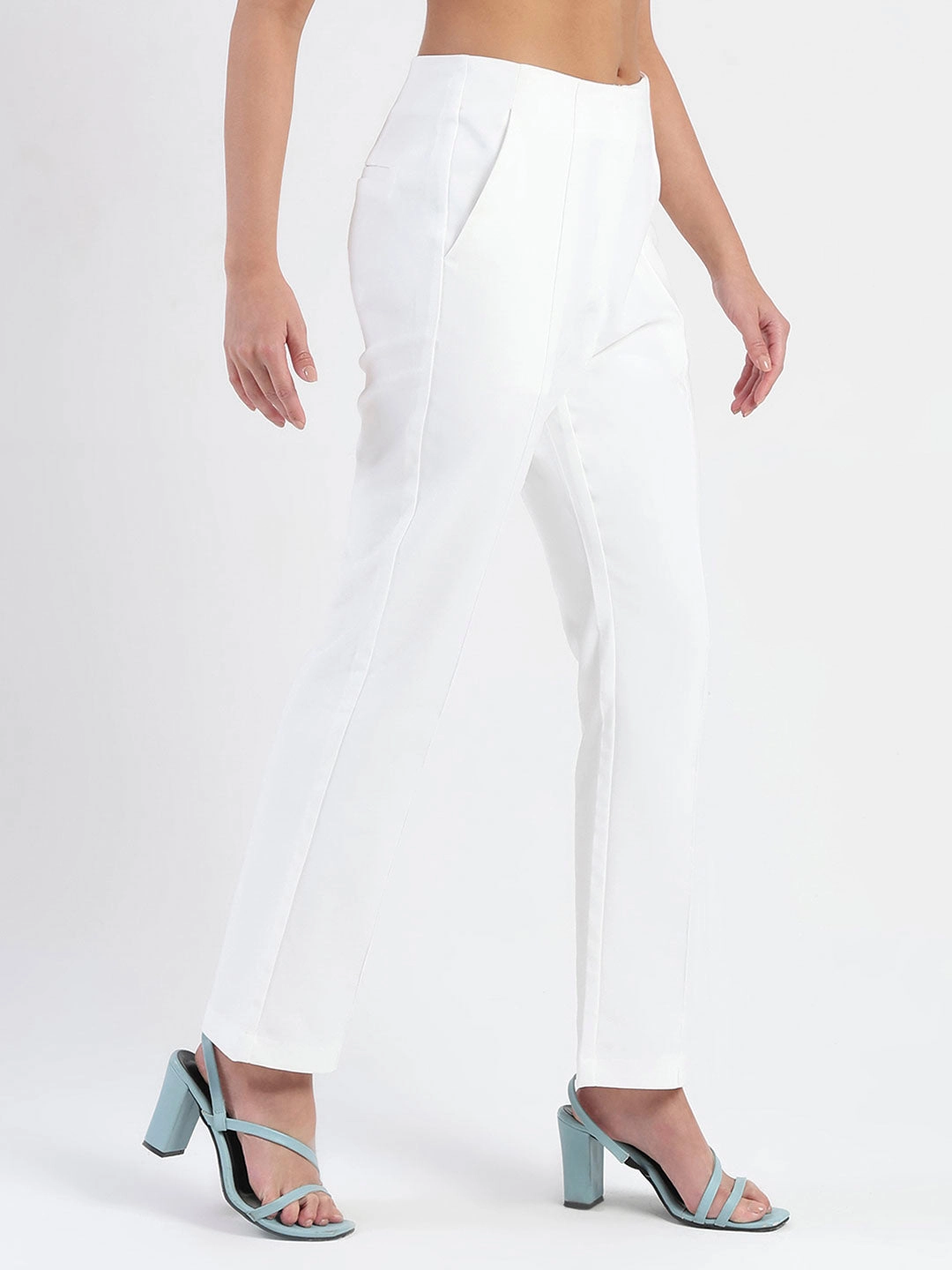 Madame Alex Front Pintuck Detailed White Trousers SeamlessConstruction Crisp Design