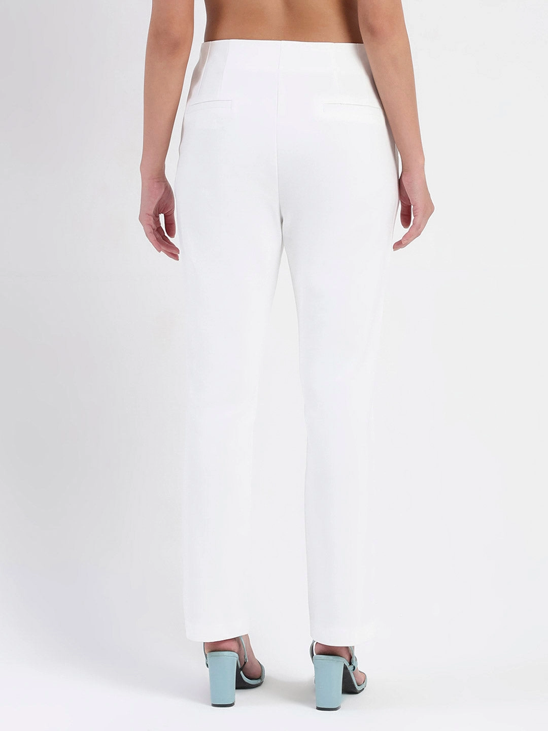 Madame Alex Front Pintuck Detailed White Trousers Sleek Comfort