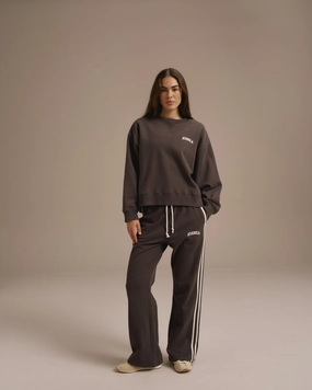 Varsity Loose Fit Sweatpants - Coffee Bean/Marshmallow White Easy Care Fabric Finish