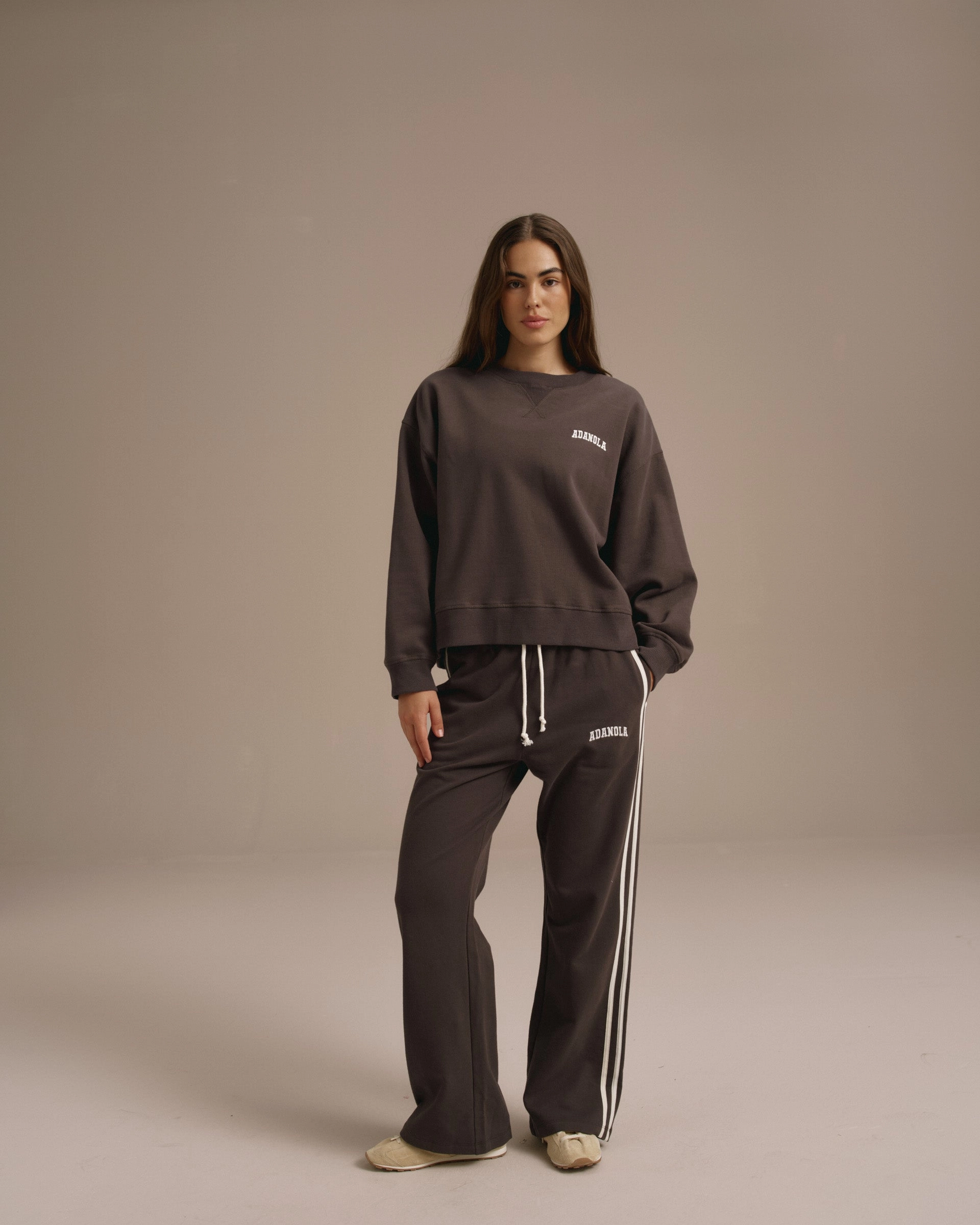 Varsity Loose Fit Sweatpants - Coffee Bean/Marshmallow White Easy Care Fabric Finish