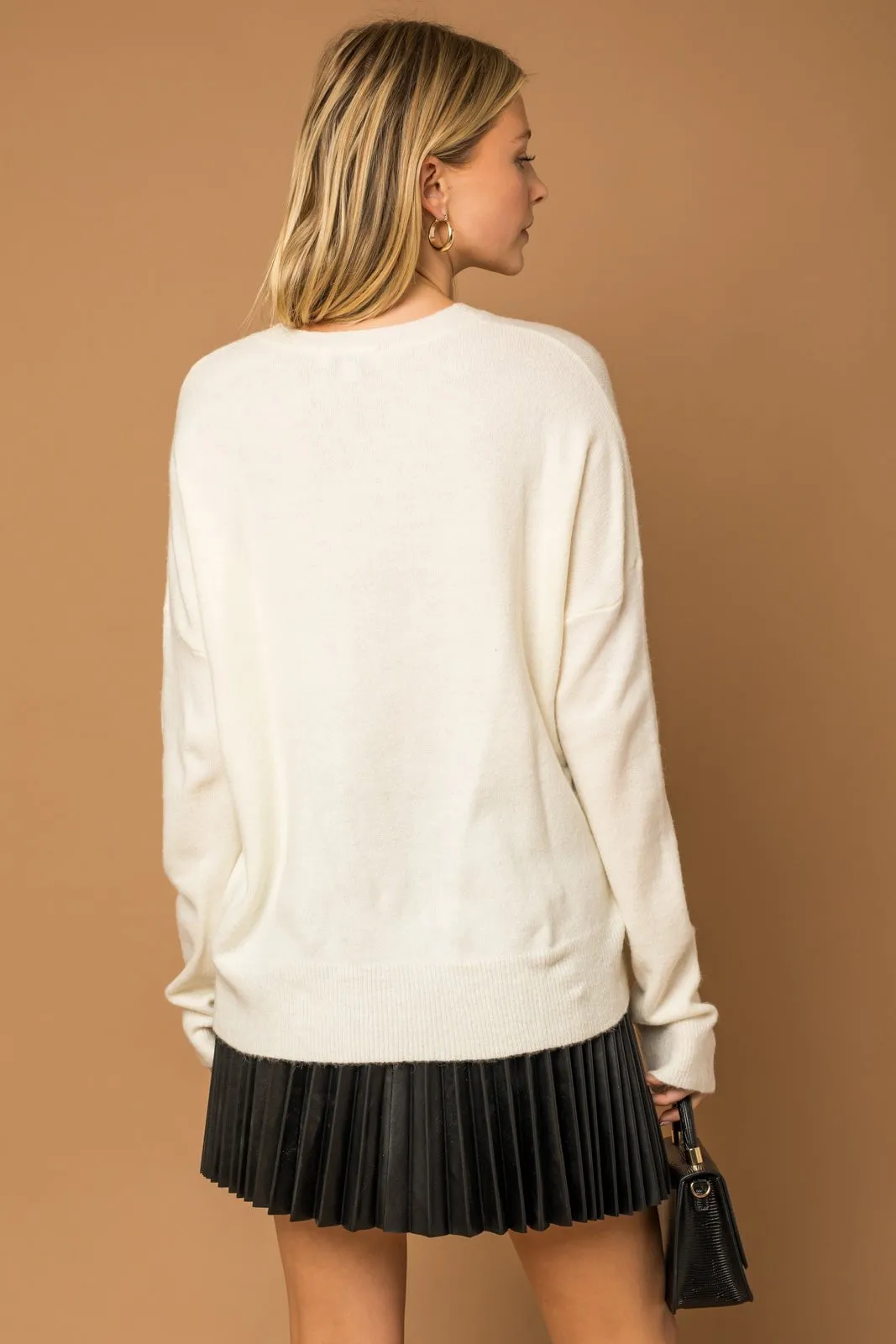 Poppy Cursive Cheer Knit Sweater - White Tubular Knit Method LowImpact Dye Process