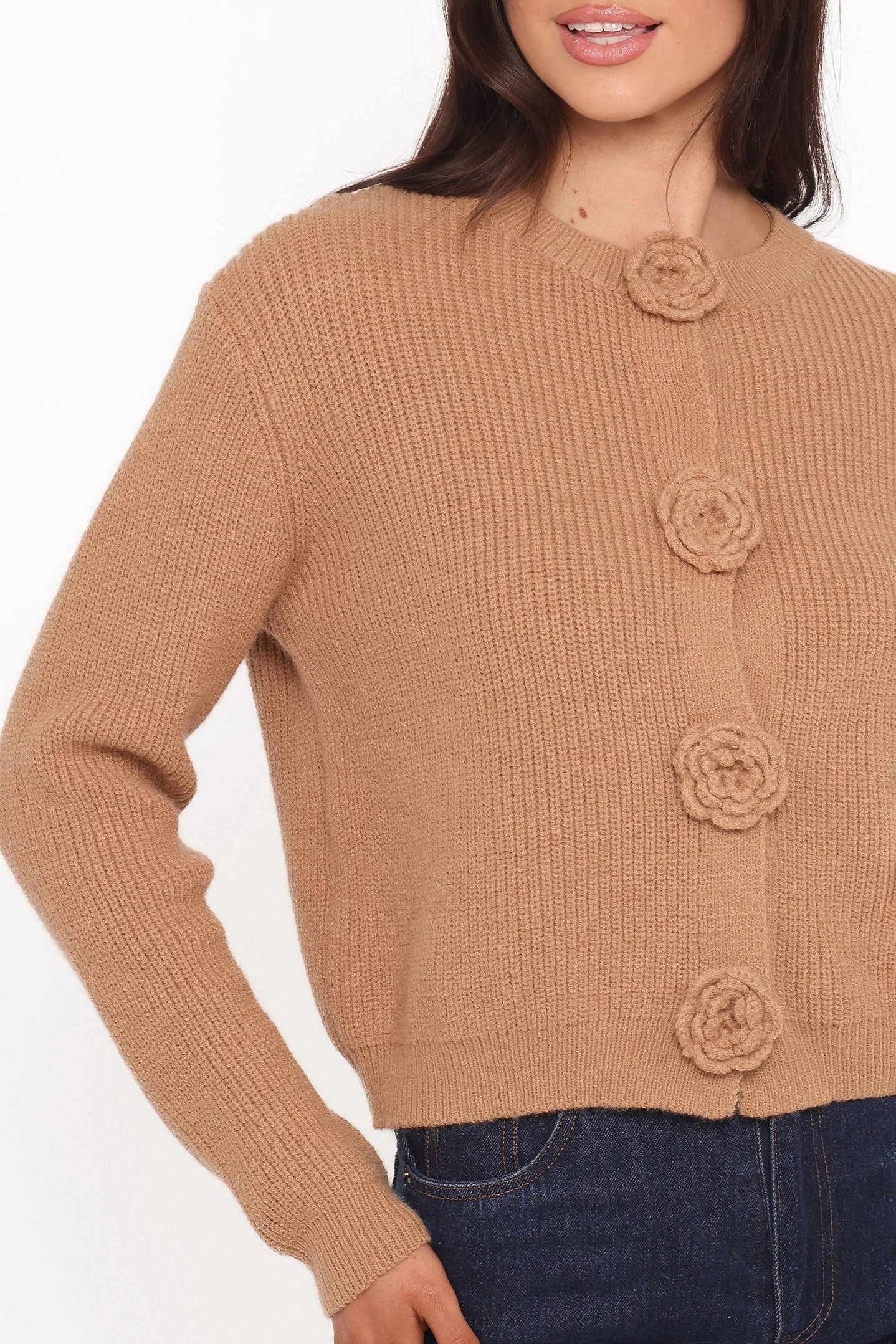 Jones Rosette Cardigan - Mocha Layer Option