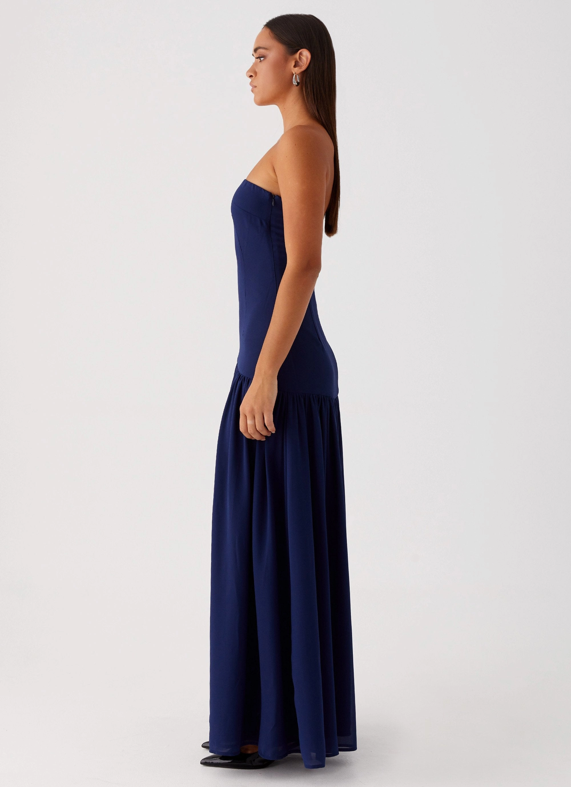 Eden Strapless Maxi Dress - Navy Maternity-Fit Side-Pocket