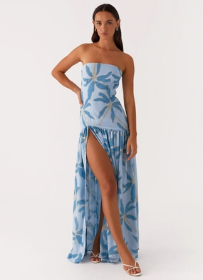 French Vibe Mood Friendly Eden Strapless Maxi Dress - Opulent Blue
