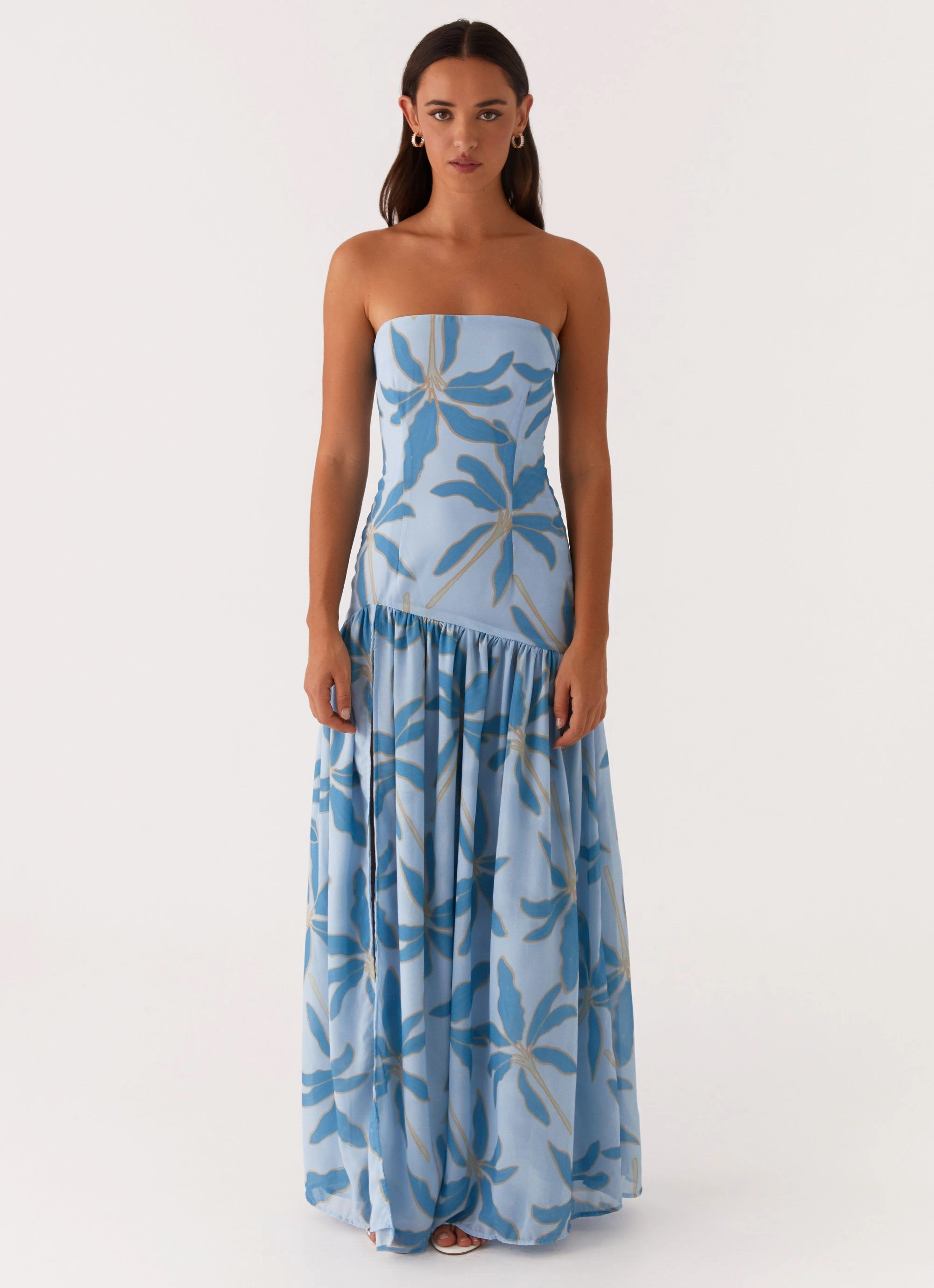 Eden Strapless Maxi Dress - Opulent Blue Mixed Fabric Essential Piece