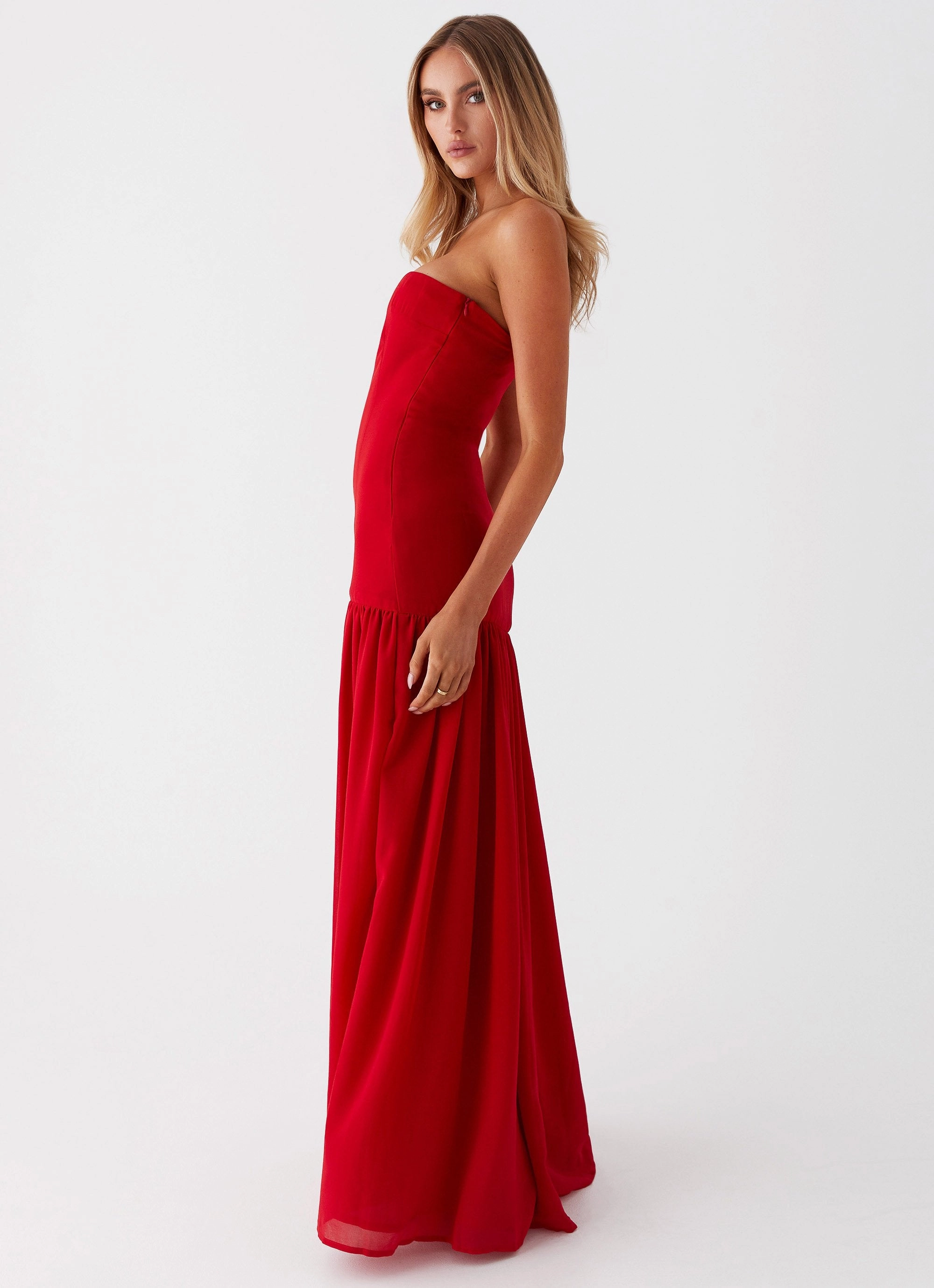 Eden Strapless Maxi Dress - Red Flawless Waistband