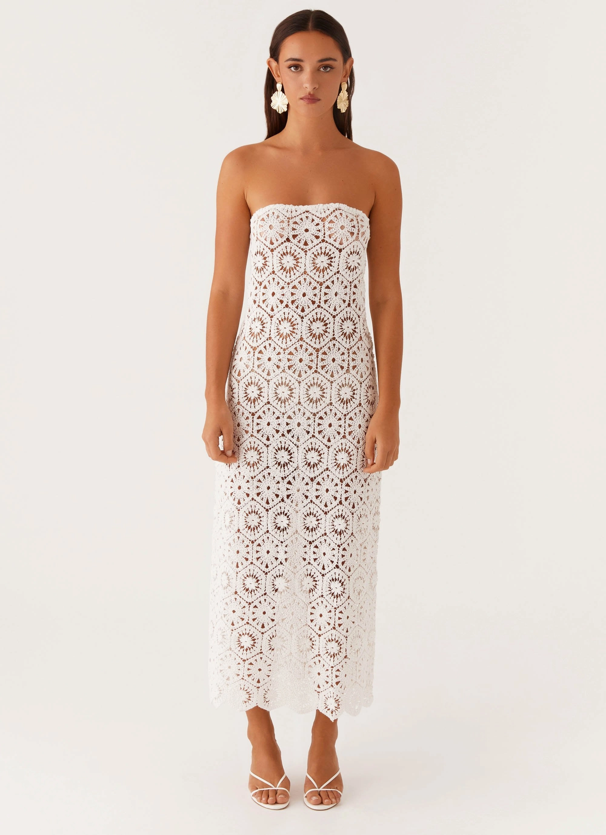 Kingsly Crochet Maxi Dress - White Geometric-pattern