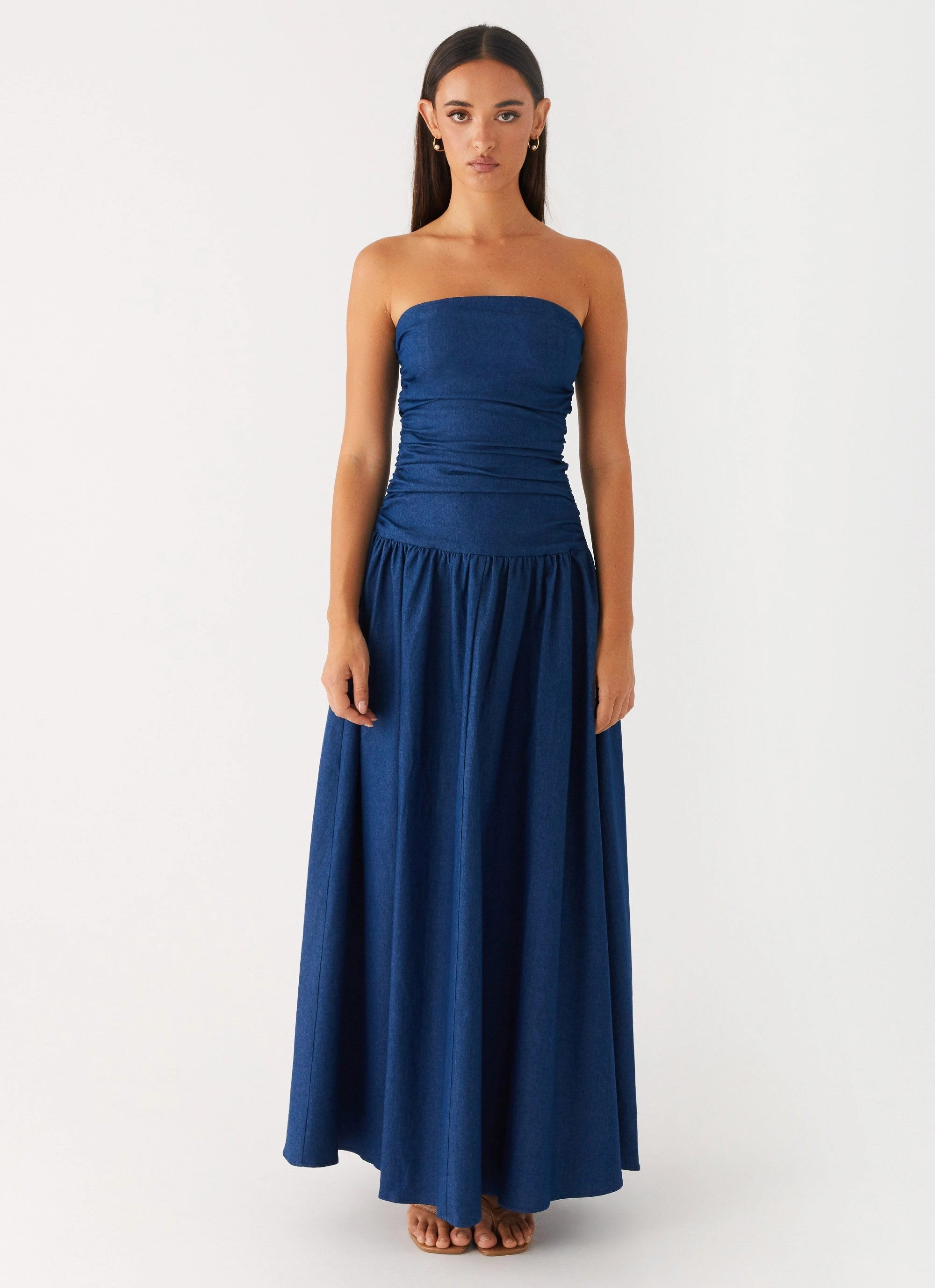 Earth-Tone Smart Tones Carmel Denim Maxi Dress - Indigo