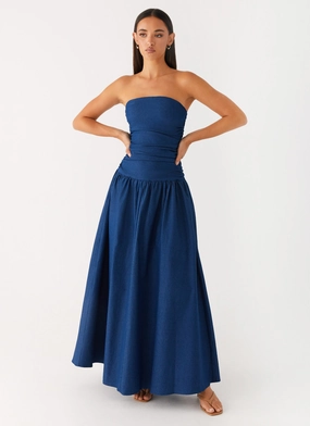 Carmel Denim Maxi Dress - Indigo Perfect Length