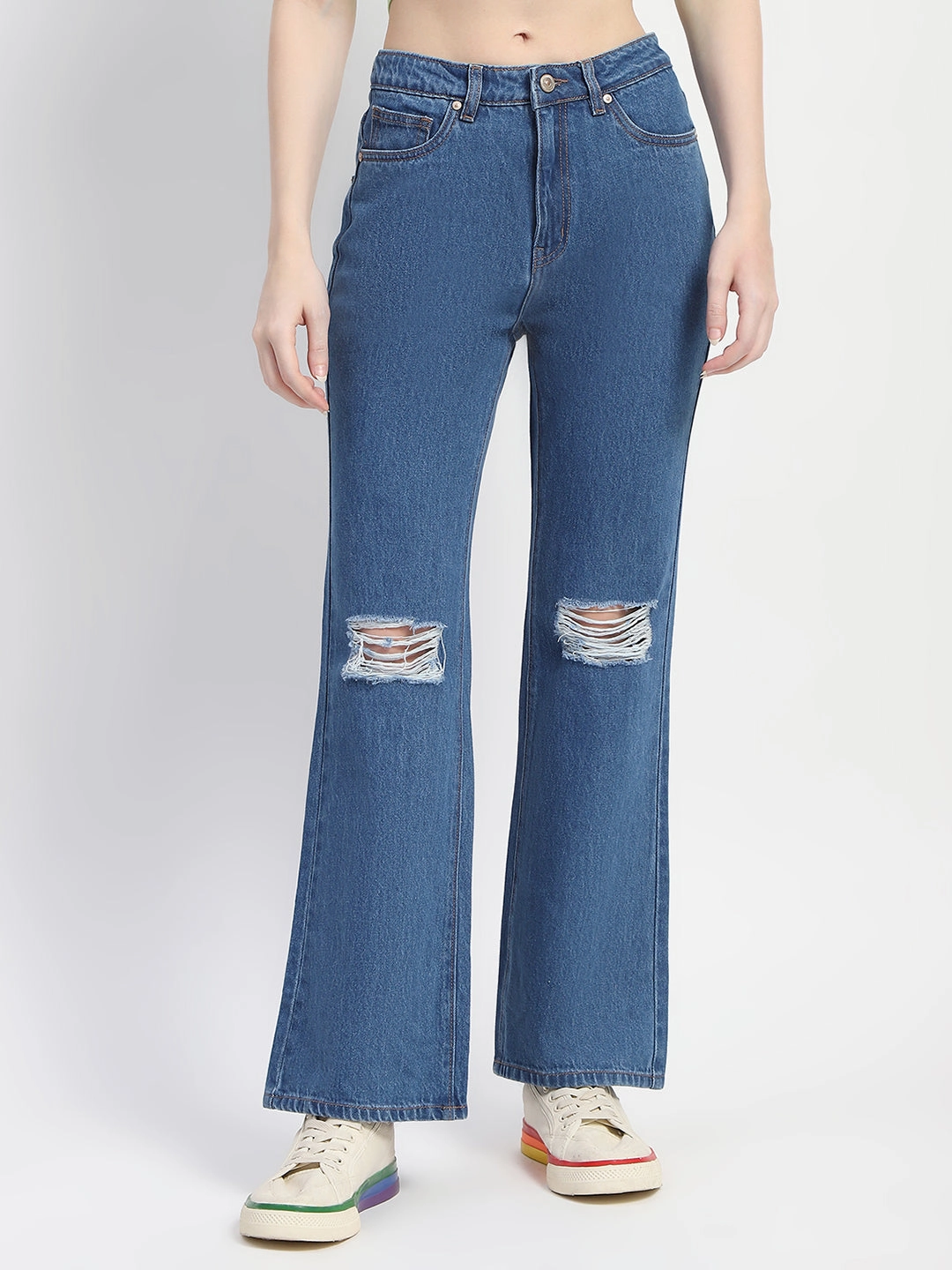 Madame Blue Ripped Flared Denim Style Match