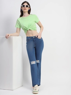 Madame Blue Ripped Flared Denim Popular Option