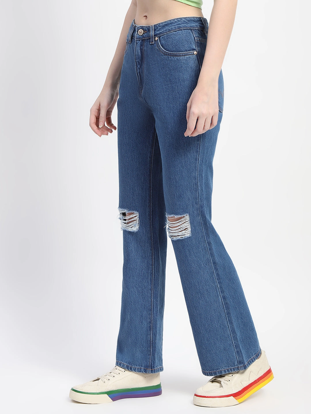 One For All Madame Blue Ripped Flared Denim
