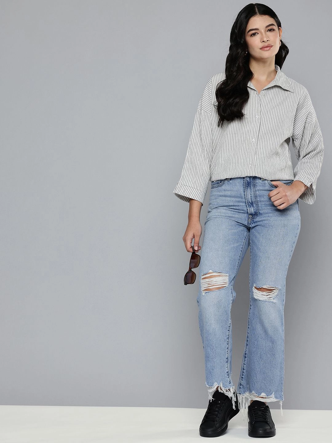 Women's Blue Ribcage Cropped Bootcut Fit High Rise Jeans Casual Street Morning Stroll Professional Wear Brunch Outfit