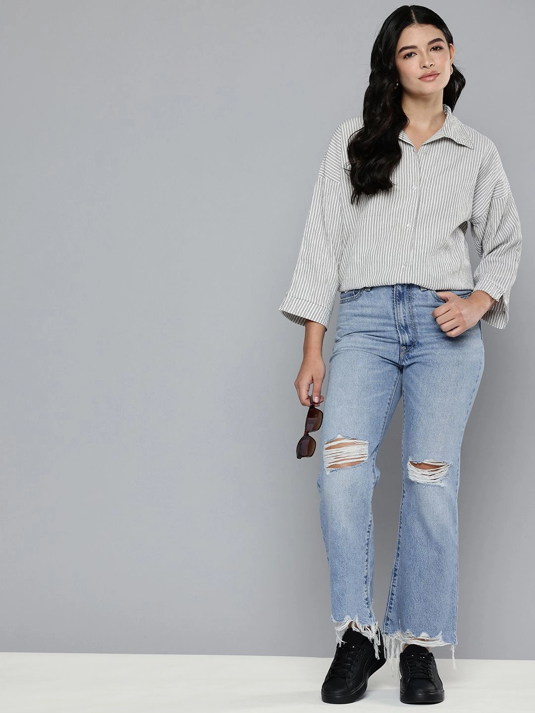 Women's Blue Ribcage Cropped Bootcut Fit High Rise Jeans Daily Go Clean Style