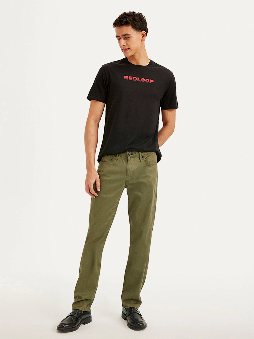 Stretch Waist Men's Redloop Olive Slim Fit Trousers