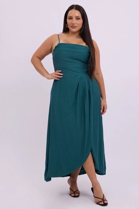 Daily Go Festival-Ready Green Midi Dress Sleeveless Wrap Front