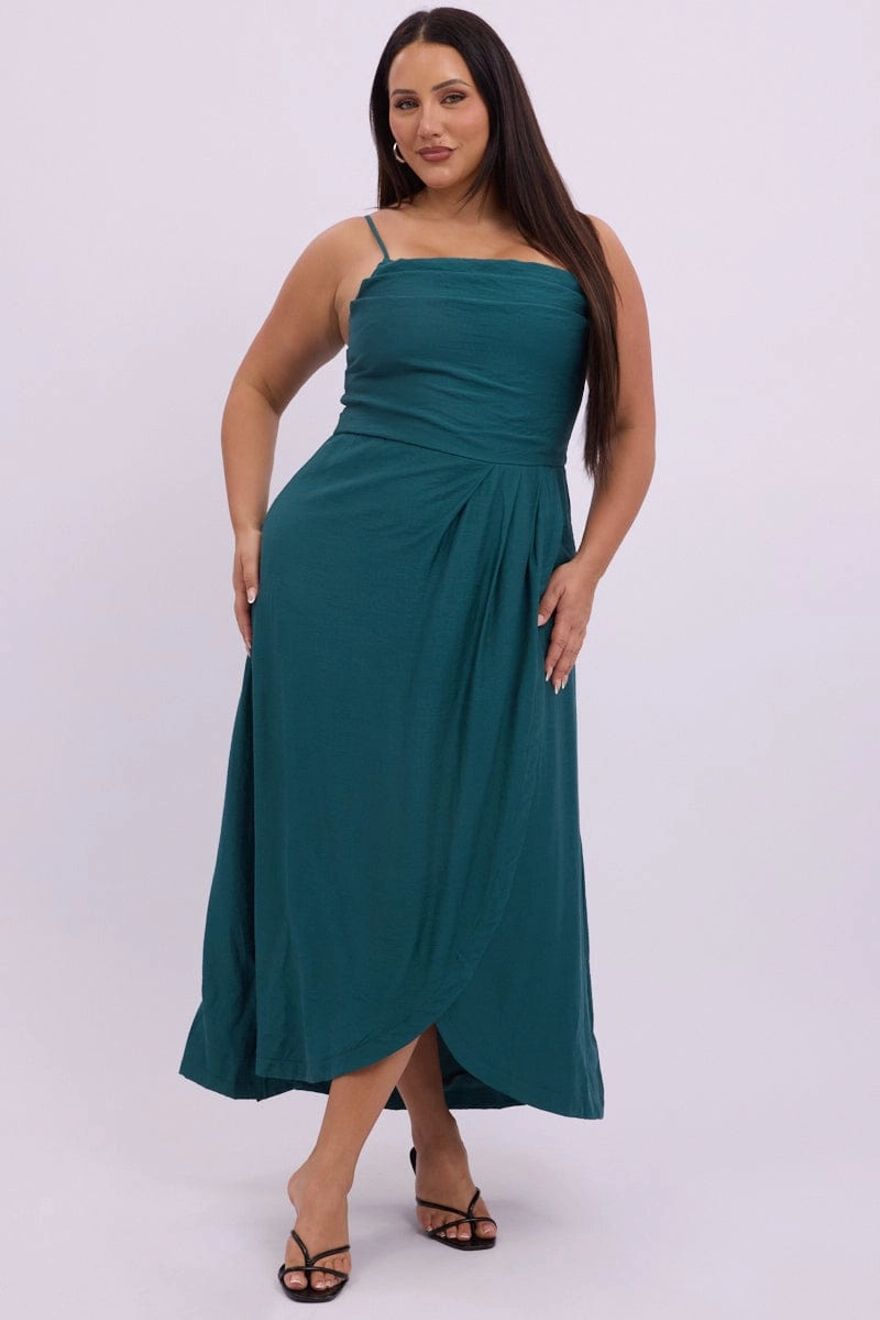 Green Midi Dress Sleeveless Wrap Front Sequin-Detail Body Ease