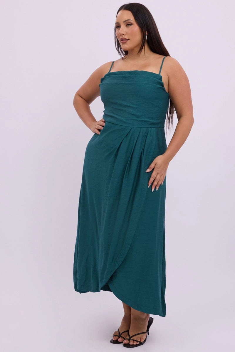 Casual and Stylish Casual and Smart Green Midi Dress Sleeveless Wrap Front