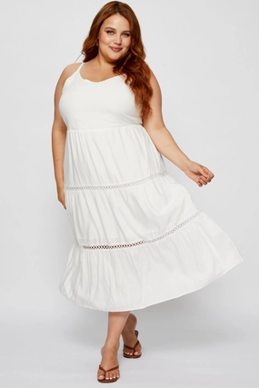 White Maxi Dress V-neck Sleeveless Tie Front Ruffle Casual Chic Wear