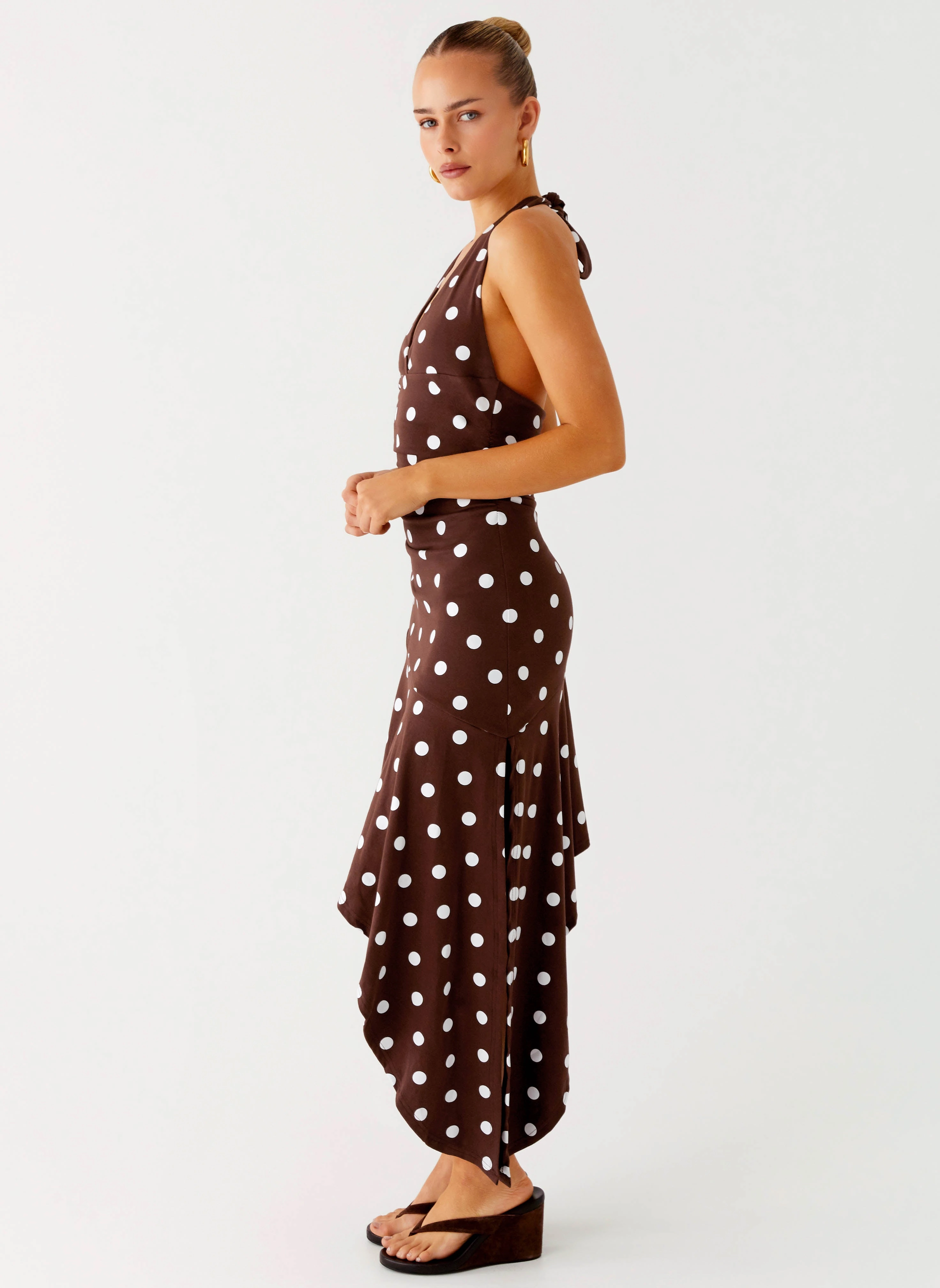 Keylani Halter Midi Dress - Chocolate Classic wrap dress Silky Layer