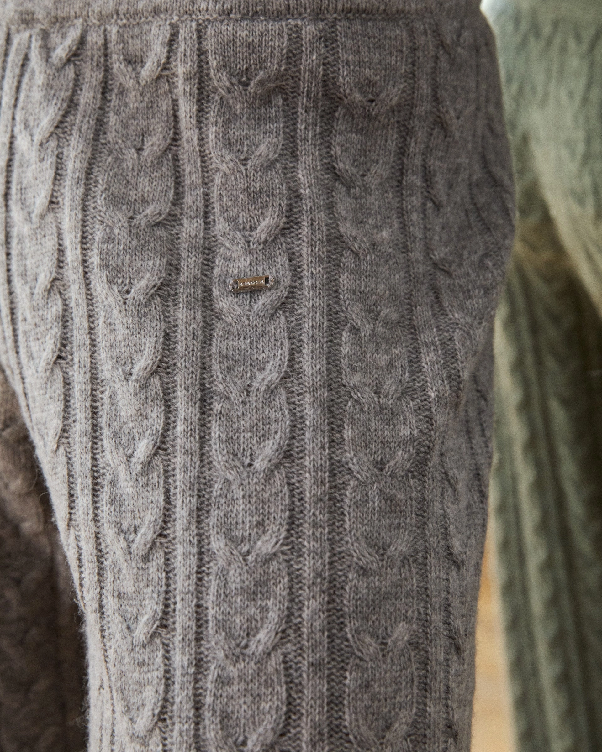 Cable Knit Straight Leg Trousers - Dark Grey Melange Adjustable Drawcord