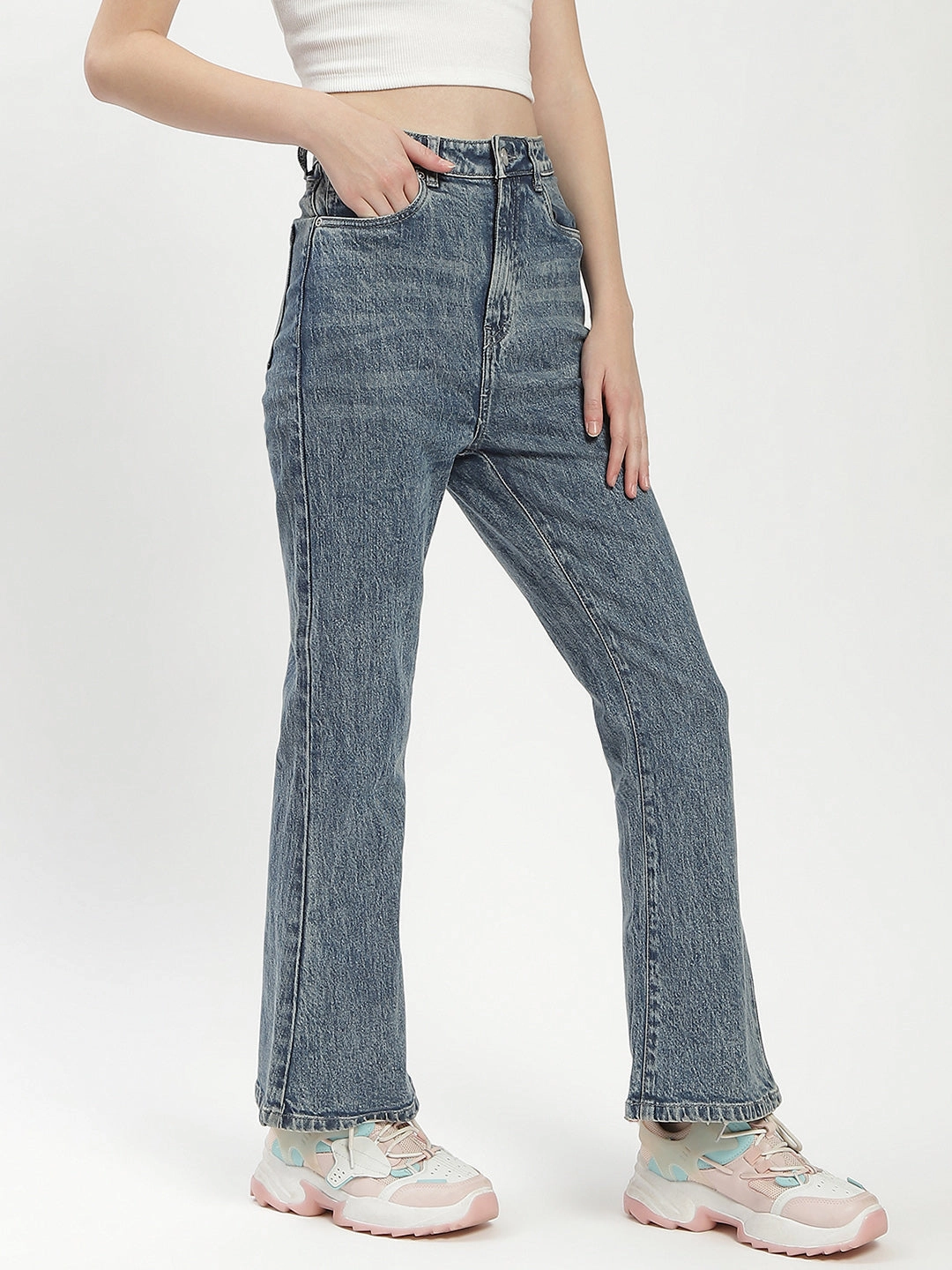 Madame Blue Whiskered Flared Jeans Urban Fit Weekend Getaway Trend Setter