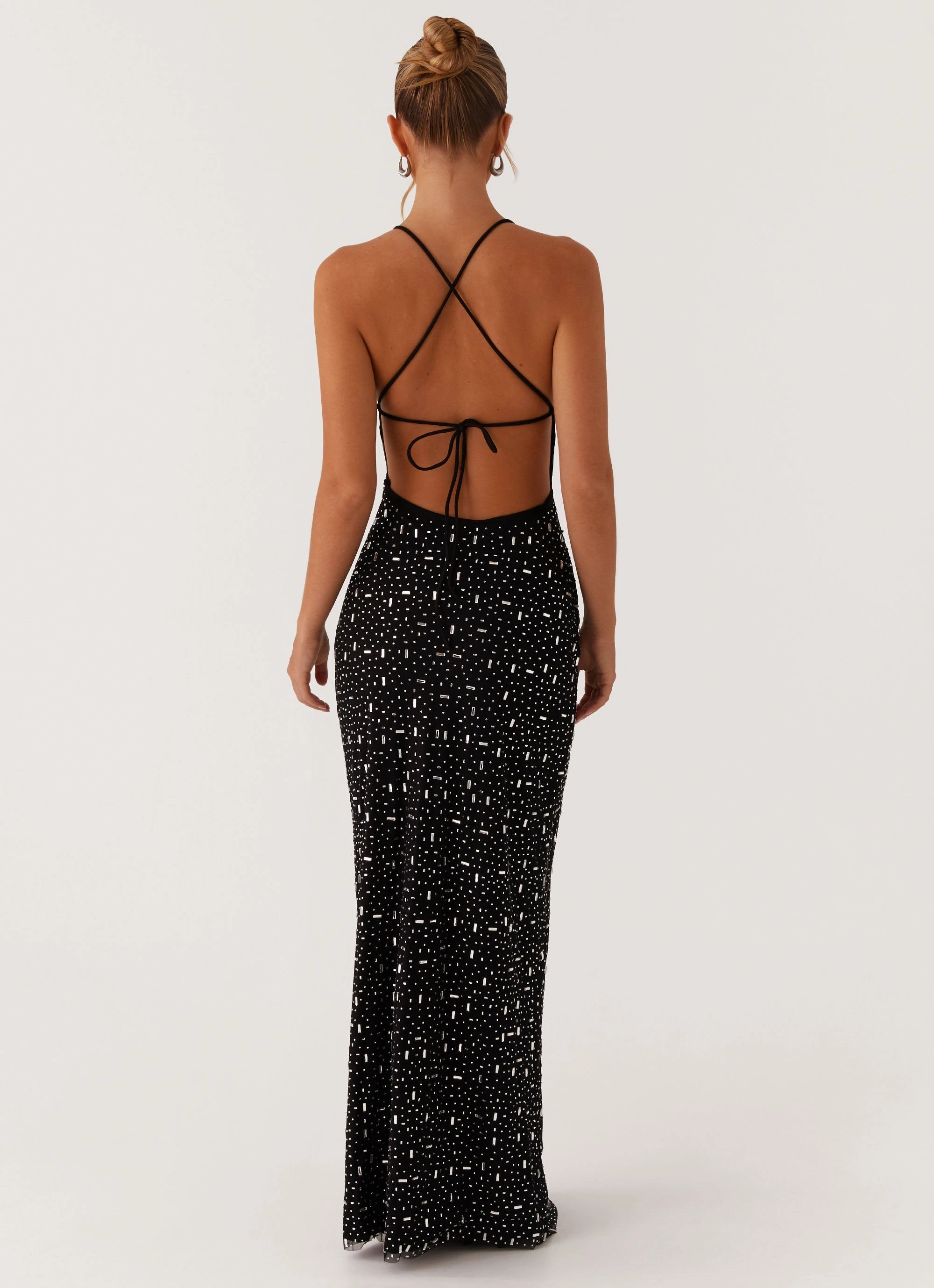 Cressida Rhinestone Mesh Maxi Dress - Black Modern Design Cozy Design