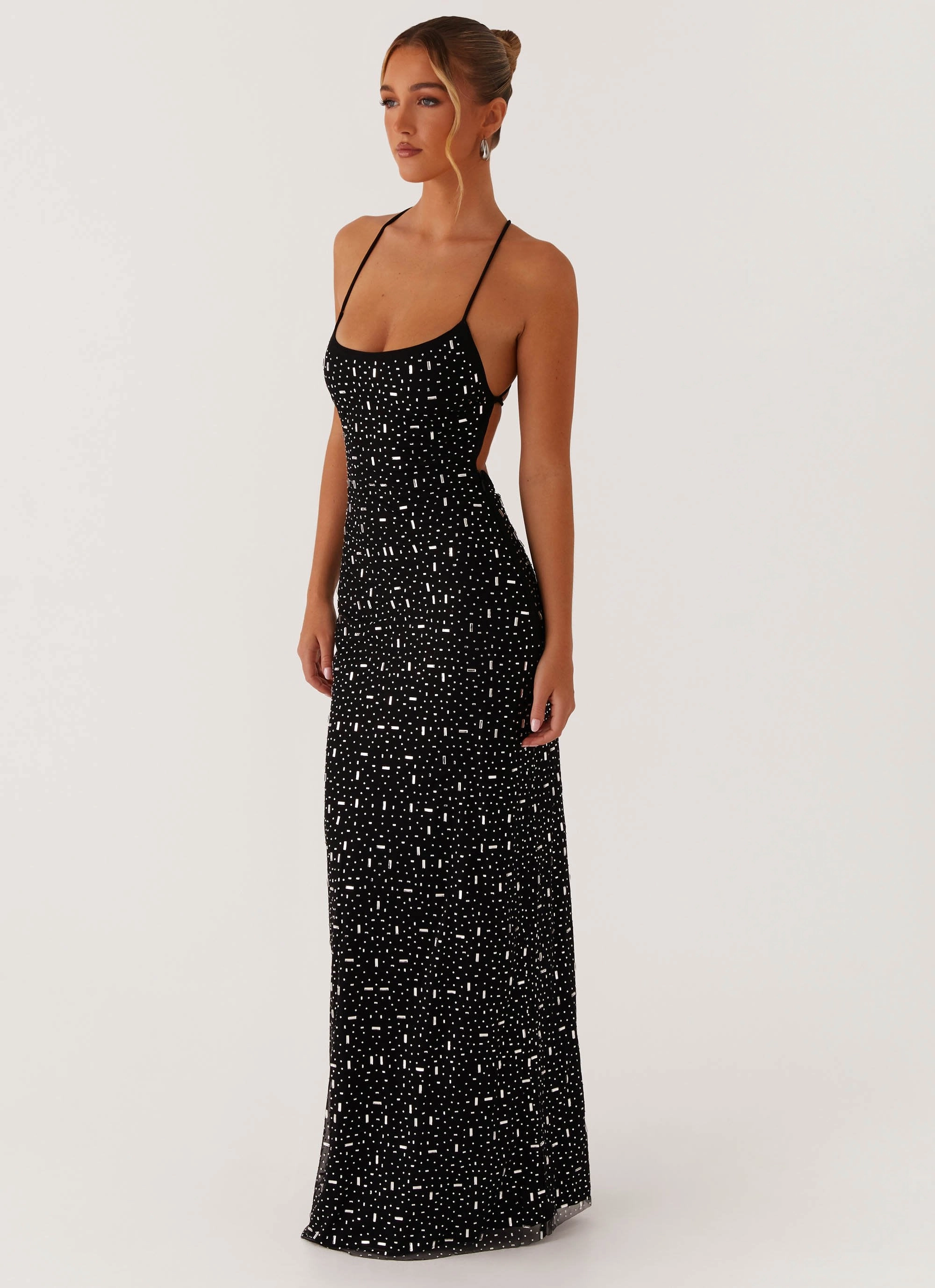 Cressida Rhinestone Mesh Maxi Dress - Black Urban Favorite Classic Comfort