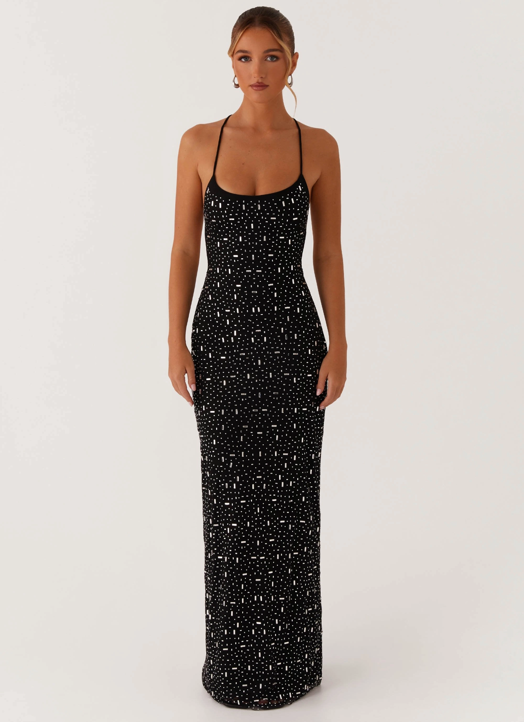 Cressida Rhinestone Mesh Maxi Dress - Black Gender Inclusive Fashionable Style