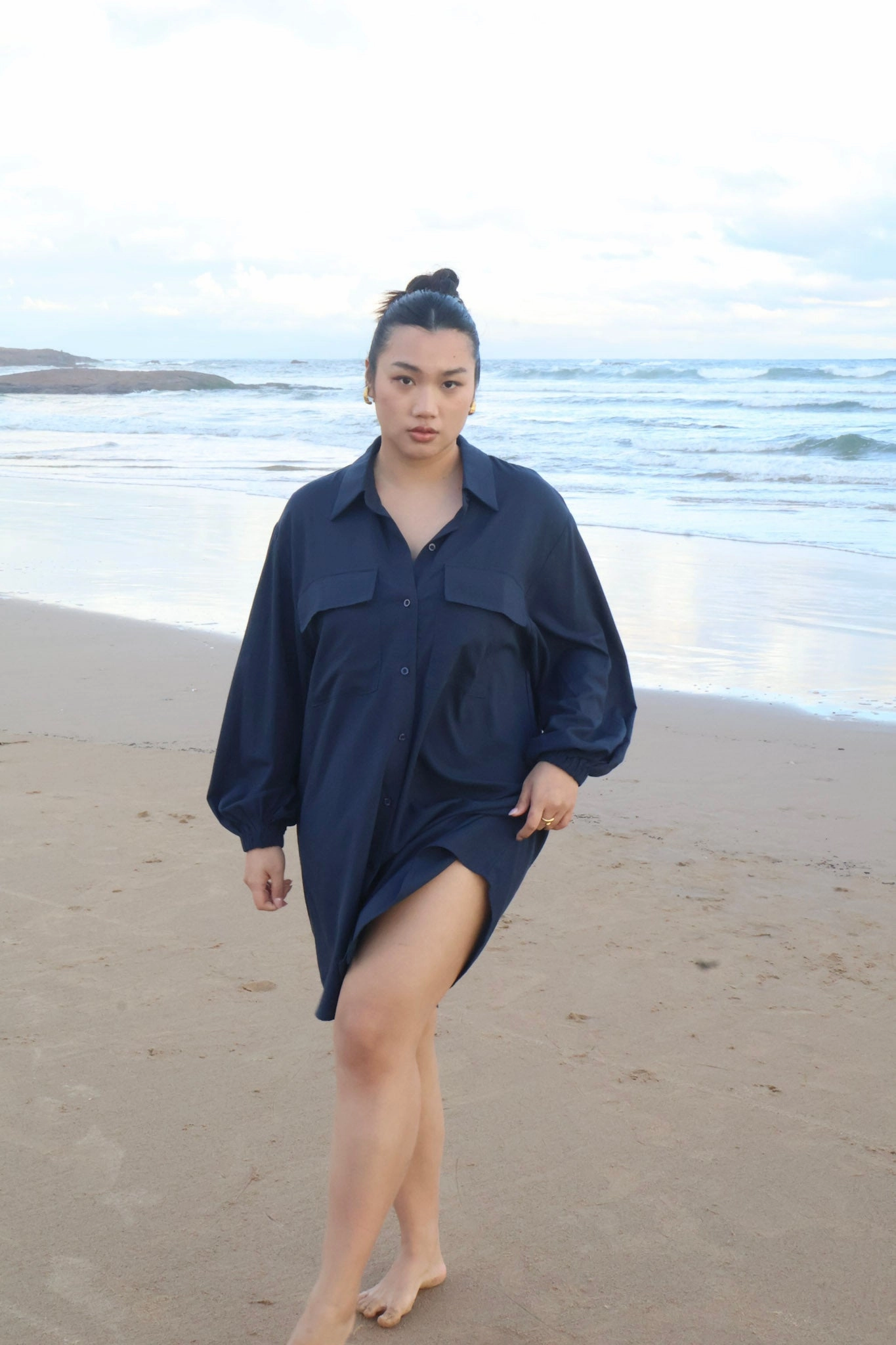 Easy Flow Chic Motion RORAN BUTTON DRESS NAVY