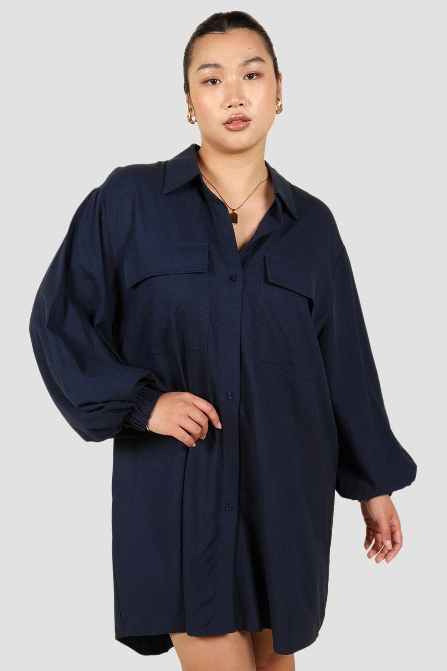 Basic essential Relaxed-fit RORAN BUTTON DRESS NAVY