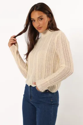 Cozy Fleece Wynford Scallop Edge Knit Sweater - Cream