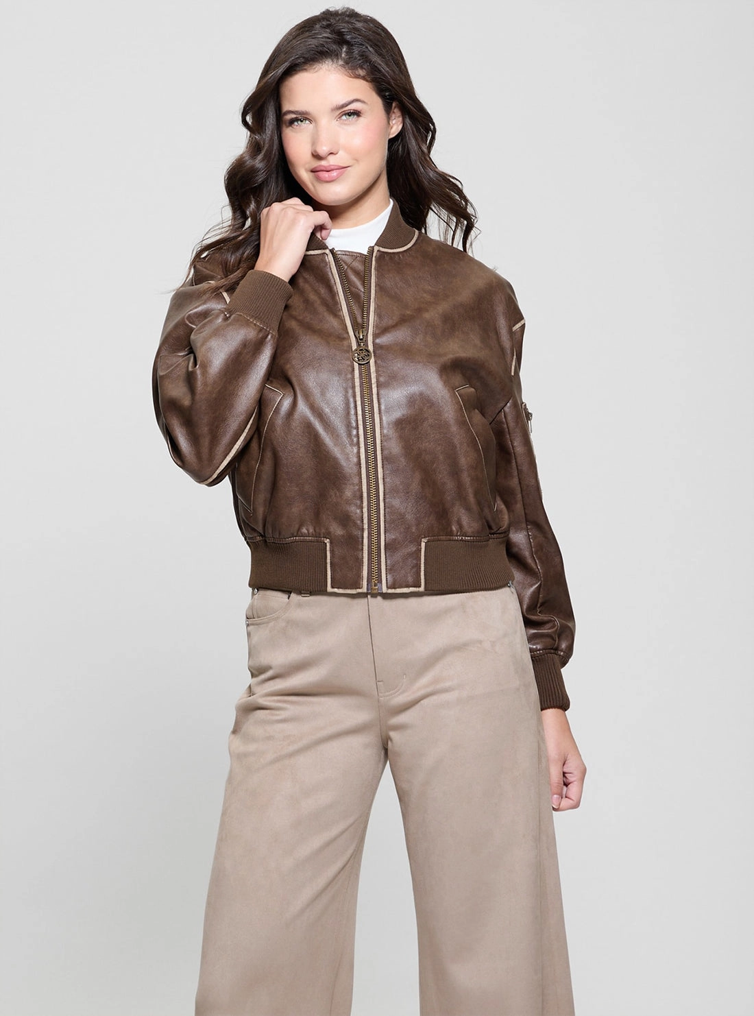 Brown Angelique Vintage Bomber Jacket Heat Trapping Layer