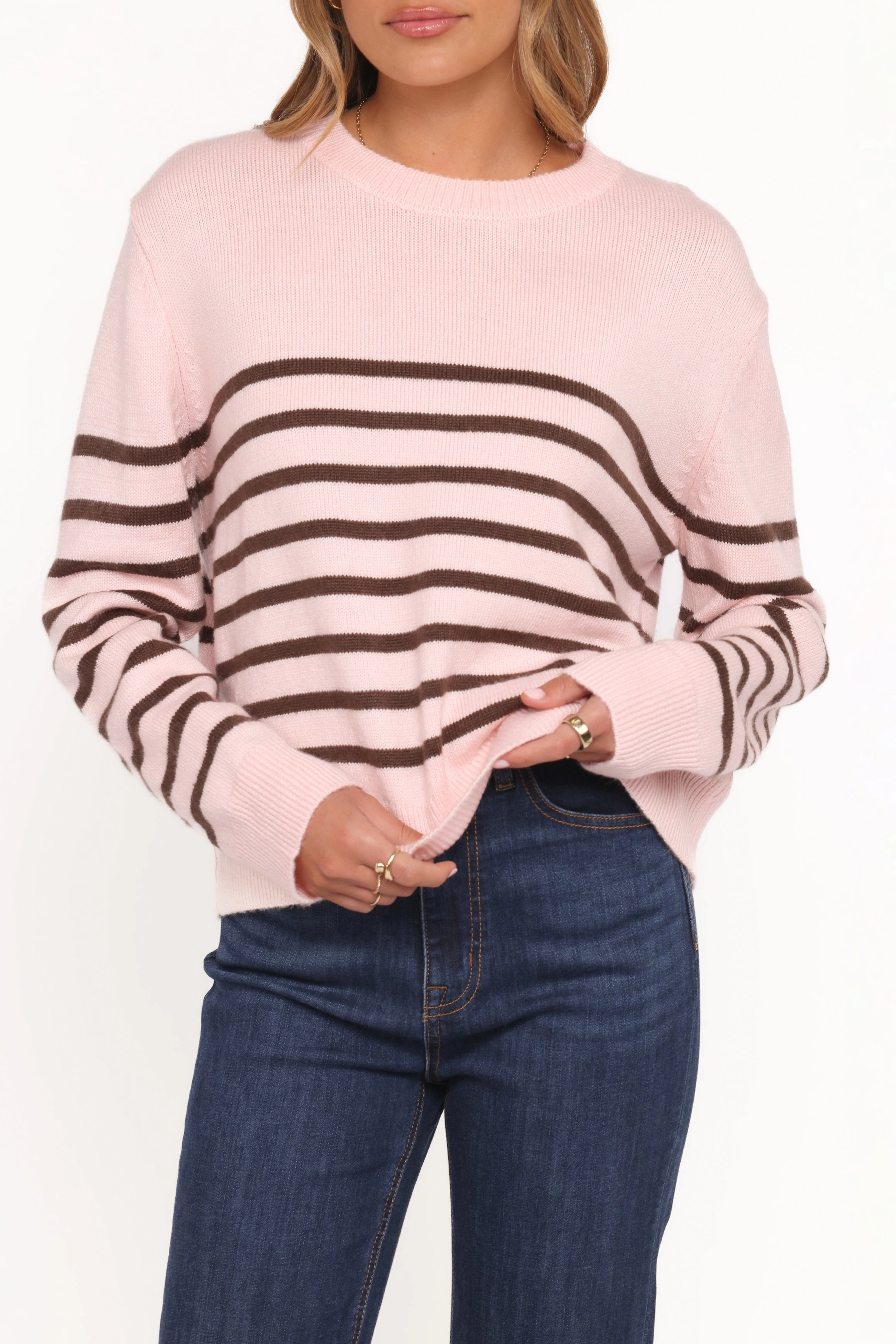 Snug Style Cozy Lining Eleanora Striped Knit Pullover Sweater - Pink