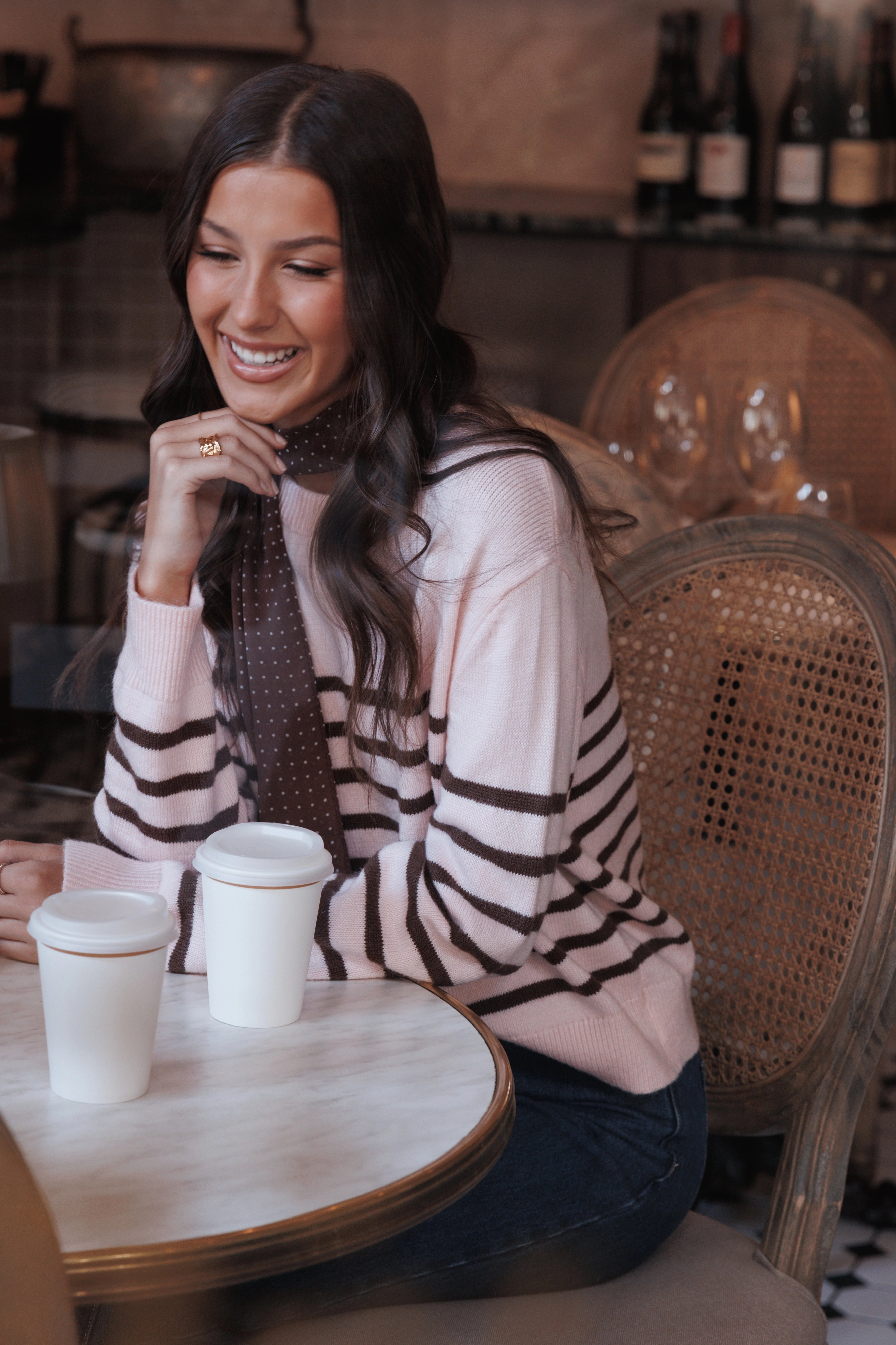 Smart Casual Minimal Comforted Eleanora Striped Knit Pullover Sweater - Pink