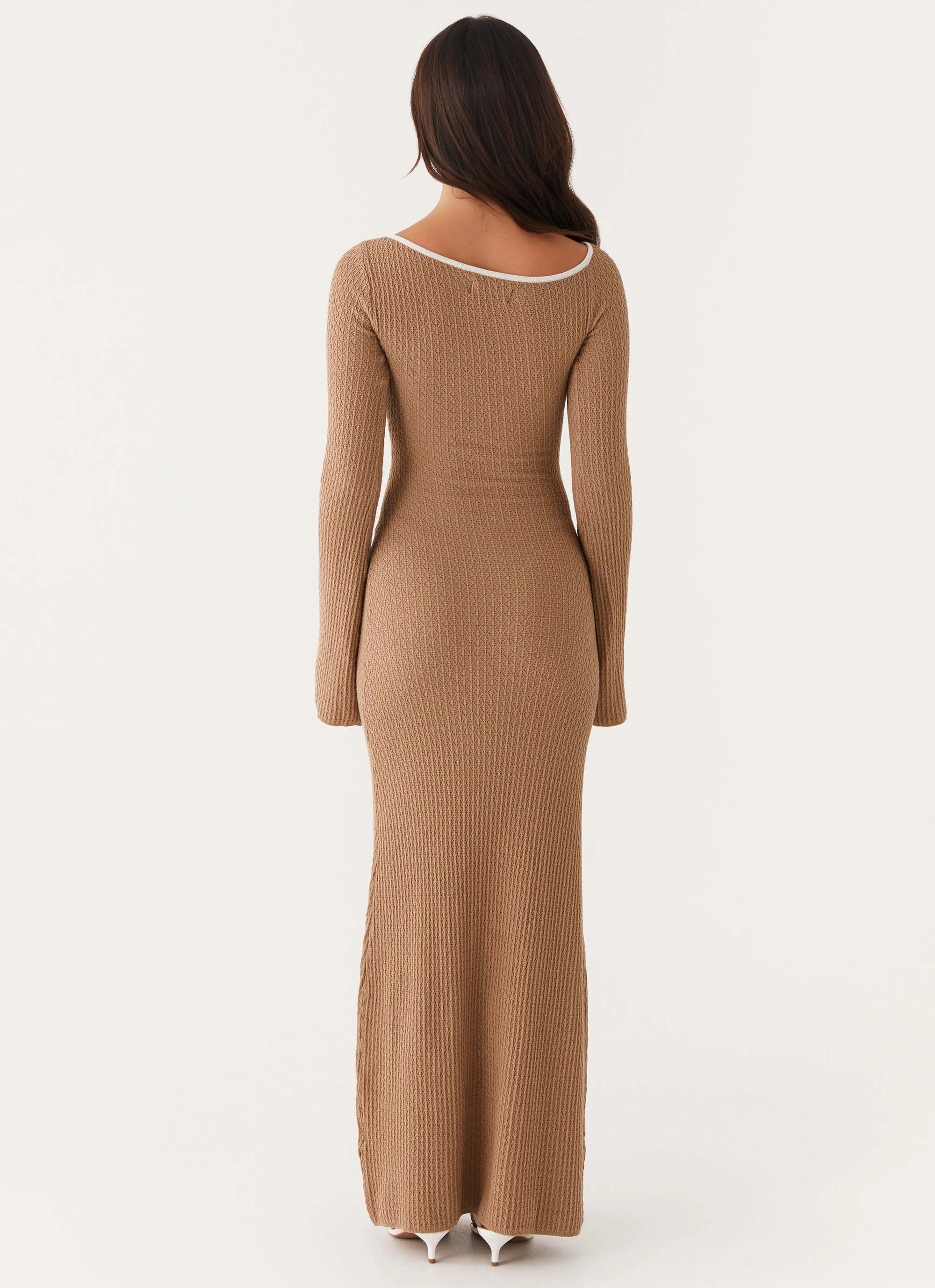 Hilary Crochet Maxi Dress - Tan Charming Design