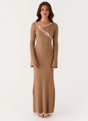 Hilary Crochet Maxi Dress - Tan Trendy Vibe Social Ease